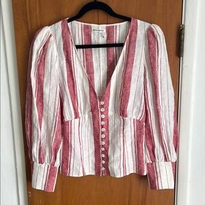 Reformation Red and White Striped Button-Up Top